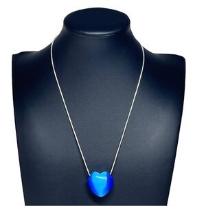 925 Sterling Silver Moonglow Blue Heart Pendant Necklace 16.5"